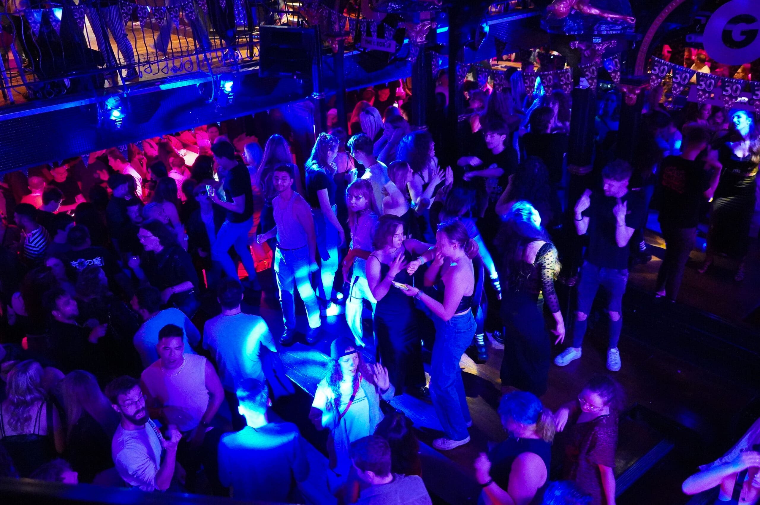 A crowd dancing on the dancefloor in the George