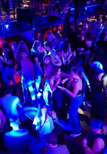 A crowd dancing on the dancefloor in the George